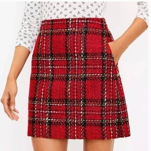 Tweed Pocket Skirt Red Multi Ann Taylor Loft Size 8